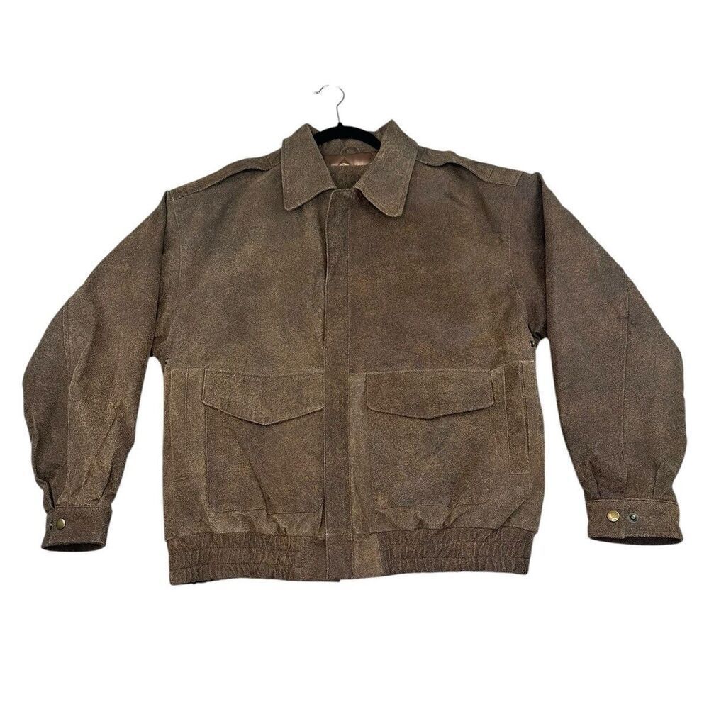Vintage 80’s Men’s Brown Genuine Leather Bomber Quilted Lined Jacket Size Medium